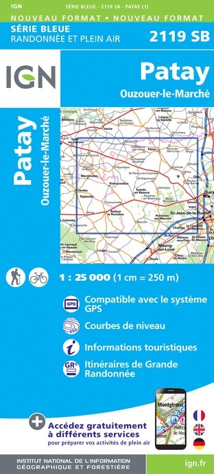 Carte randonnée Patay/Ouzouer-le-Marché | série Bleue IGN