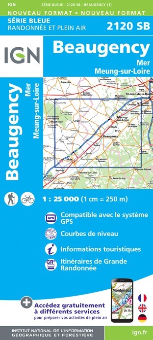 Carte randonnée Beaugency/Mer/Saint-Laurent.Nouan | série Bleue IGN