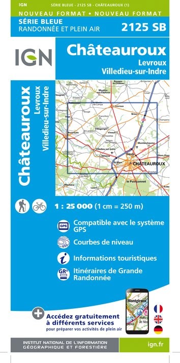 Carte randonnée Châteauroux/Levroux/Villedieu sur Indre | série Bleue IGN