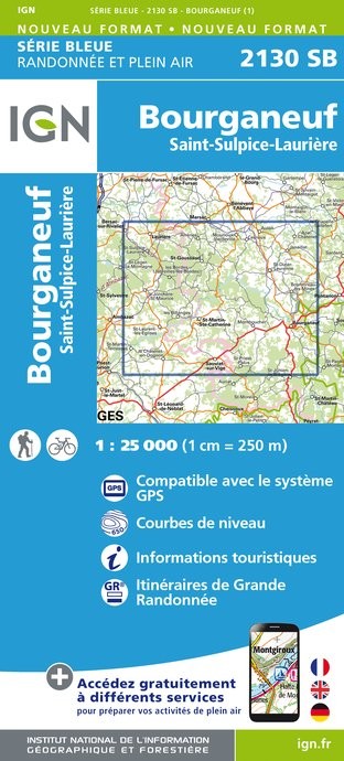 Carte randonnée Bourganeuf/Saint-Sulpice-Laurière | série Bleue IGN