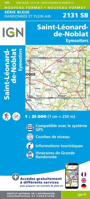 Carte randonnée St-Léonard-.de-Noblat/Eymoutiers | série Bleue IGN