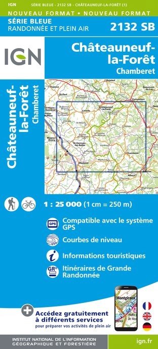 Carte randonnée Châteauneuf-la-Forêt/Chamberet | série Bleue IGN