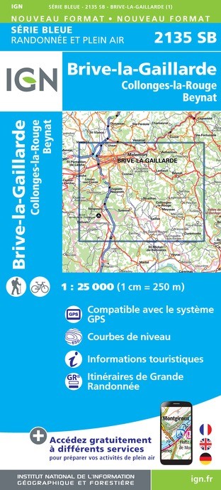 Carte randonnée Brive-la-Gaillarde/Beynat.Meyssac | série Bleue IGN