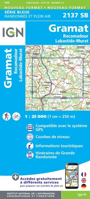 Carte randonnée Gramat/Rocamadour/Labastide-Murat | série Bleue IGN