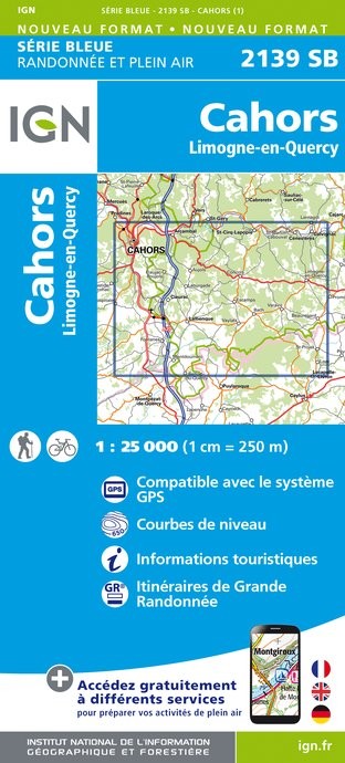 Carte randonnée Cahors/Limogne-en-Quercy | série Bleue IGN