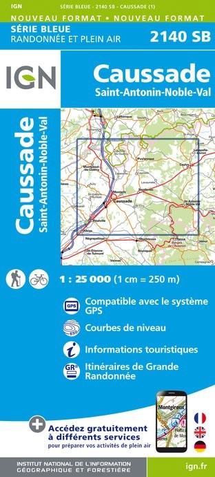 Carte randonnée Caussade/St-Antonin-Noble-Val  | série Bleue IGN