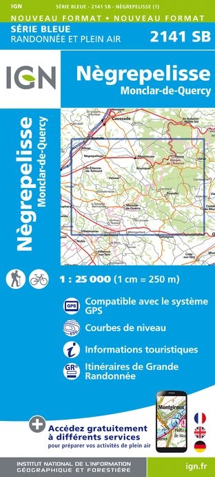 Carte randonnée Nègrepelisse/Monclar-de-Quercy  | série Bleue IGN