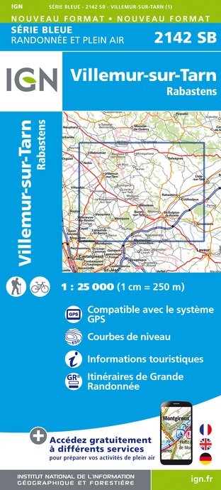 Carte randonnée Villemur-sur-Tarn/Rabastens | série Bleue IGN