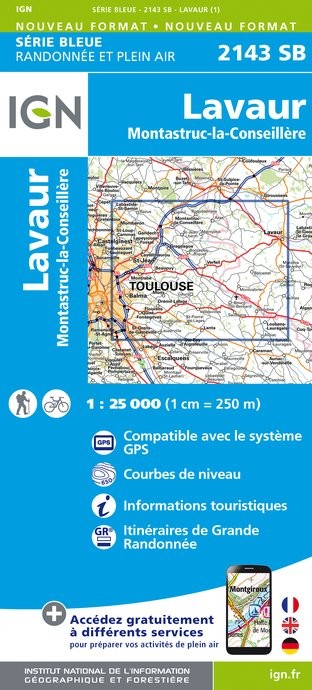 Carte randonnée Lavaur/Montastruc-La-Conseillere | série Bleue IGN