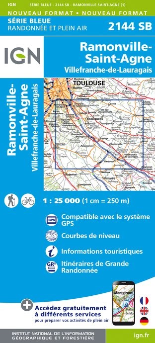 Carte randonnée Ramonville-St-Agne/Villefranche-de-Lauragais | série Bleue IGN