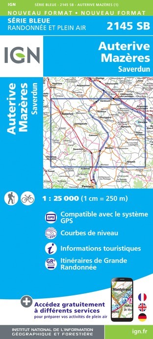 Carte randonnée Auterive/Saverdun/Mazères | série Bleue IGN