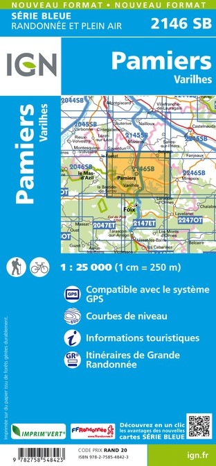 Carte randonnée Pamiers/Varilhes | série Bleue IGN