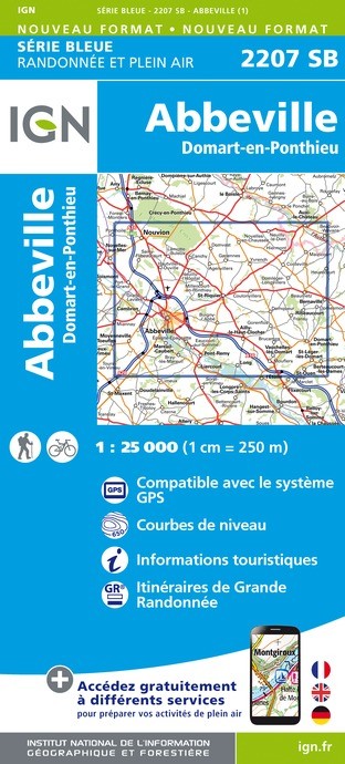 Carte randonnée Abbeville.Domart-en-Ponthieu | série Bleue IGN