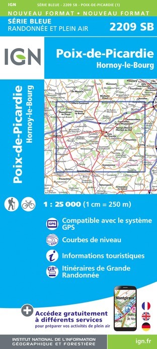 Carte randonnée Poix-de-Picardie.Hornoy-le-Bourg | série Bleue IGN