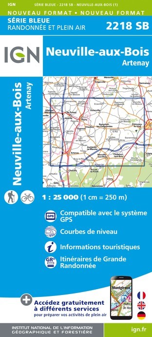 Carte randonnée Neuville-aux-Bois/Artenay | série Bleue IGN