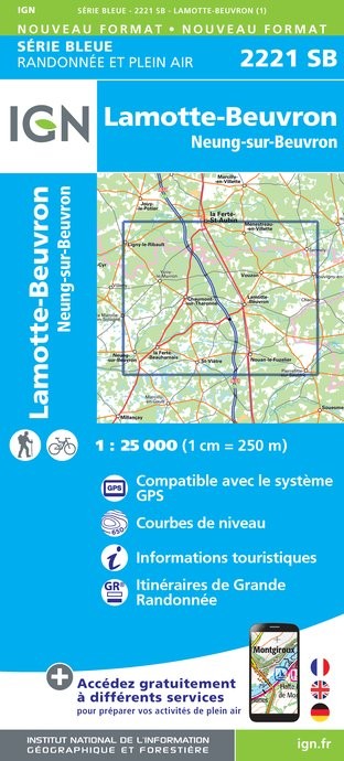 Carte randonnée Lamotte Beuvron/Neung sur Beuvron  | série Bleue IGN