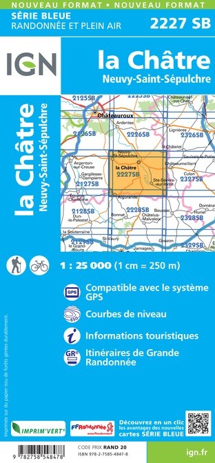 Carte randonnée la Châtre-Neuvy/St-Sépulchre | série Bleue IGN