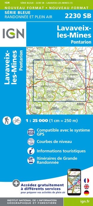 Carte randonnée Lavaveix-les-Mines.Pontarion | série Bleue IGN