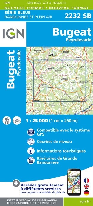 Carte randonnée Bugeat.Peyrelevade  | série Bleue IGN