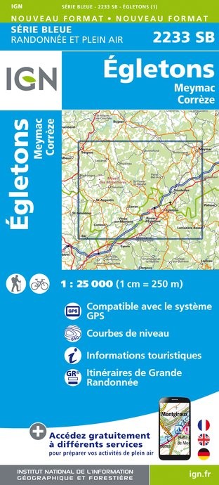 Carte randonnée Égletons.Meymac/Corrèze | série Bleue IGN