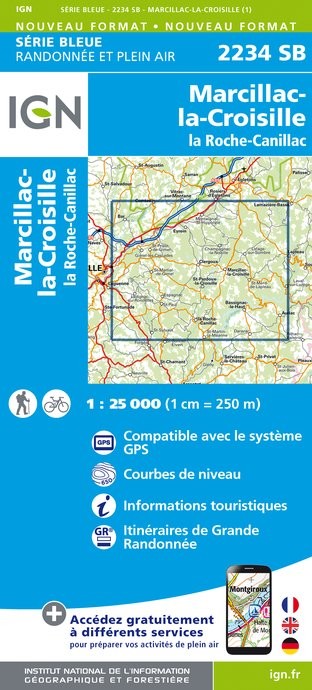 Carte randonnée la Roche-Canillac/Marcillac-la-Croisille | série Bleue IGN