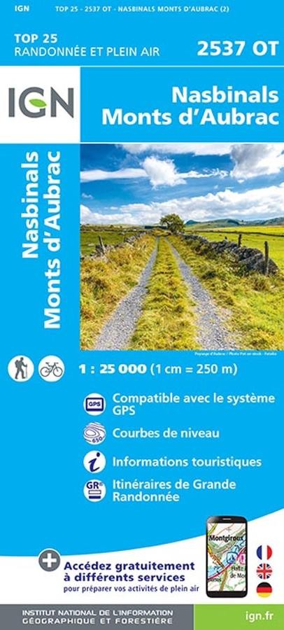 Carte IGN Nasbinals, Monts Aubrac 2537OT série Top 25