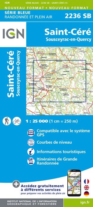 Carte randonnée Saint-Céré/Sousceyrac | série Bleue IGN