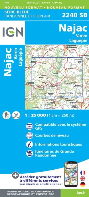 Carte randonnée Najac/Varen-Laguépie | série Bleue IGN