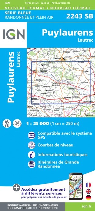 Carte randonnée Puylaurens/Lautrec | série Bleue IGN