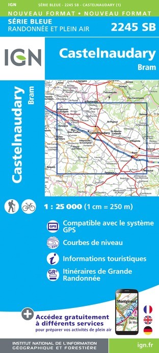 Carte randonnée Castelnaudary/Bram | série Bleue IGN