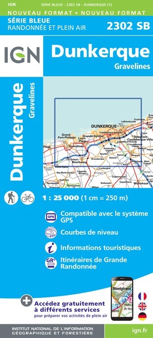 Carte randonnée Dunkerque.Gravelines | série Bleue IGN