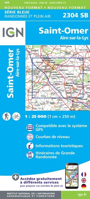 Carte randonnée St-Omer.Aire-sur-la-Lys | série Bleue IGN