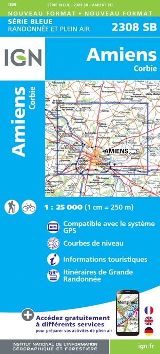 Carte randonnée Amiens.Corbie  | série Bleue IGN