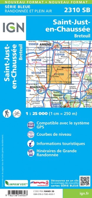 Carte randonnée Saint-Just-en-Chaussée.Breteuil | série Bleue IGN