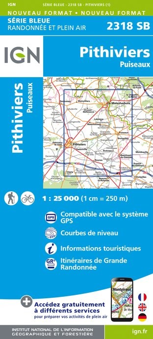 Carte randonnée Pithiviers/Puiseaux | série Bleue IGN