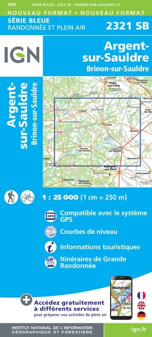 Carte randonnée Argent sur Sauldre/Brinon sur Sauldre | série Bleue IGN