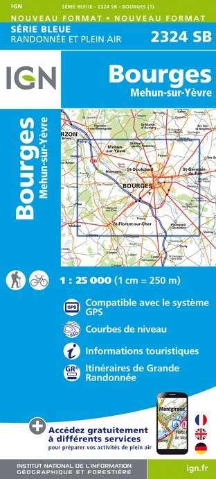 Carte randonnée Bourges/Mehun sur Yevre | série Bleue IGN