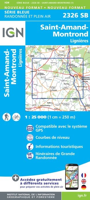 Carte randonnée Saint-Amand-Montrond/Lignières | série Bleue IGN