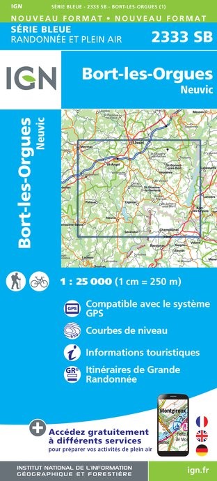 Carte randonnée Bort-les-Orgues/Neuvic | série Bleue IGN