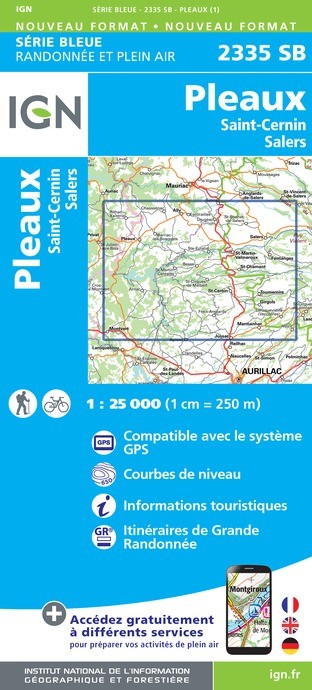 Carte randonnée Pleaux/St-Cernin Salers | série Bleue IGN