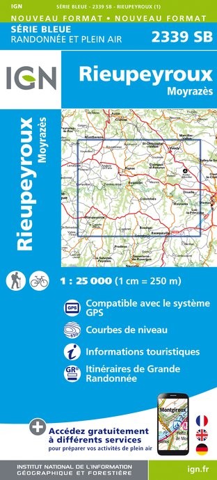 Carte randonnée Rieupeyroux/Moyrazes | série Bleue IGN