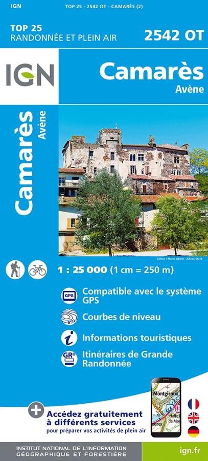 Carte IGN Camarès Avène 2542OT série Top 25