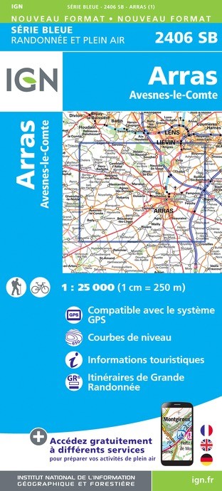 Carte randonnée Arras.Avesnes-le-Comte | série Bleue IGN