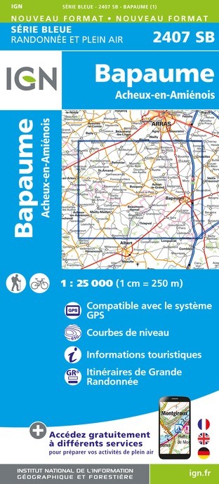 Carte randonnée Bapaume.Acheux-en-Amiénois  | série Bleue IGN