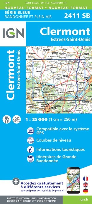 Carte randonnée Clermont.Estrées-Saint-Denis | série Bleue IGN