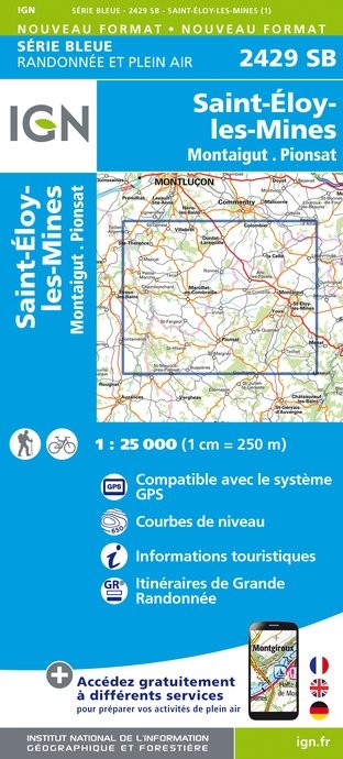 Carte randonnée Saint-Eloy-les-Mines/Montaigut/Pionsat | série Bleue IGN