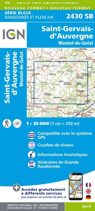 Carte randonnée Saint-Gervais-d'Auvergne/Montel de Gelat | série Bleue IGN