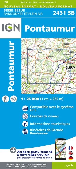 Carte randonnée Pontaumur | série Bleue IGN