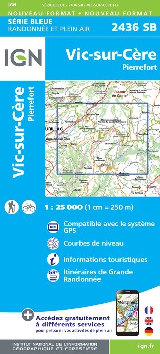 Carte randonnée Vic-sur-Cère/Pierrefort | série Bleue IGN