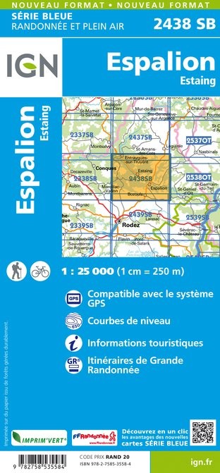 Carte randonnée Espalion/Estaing | série Bleue IGN